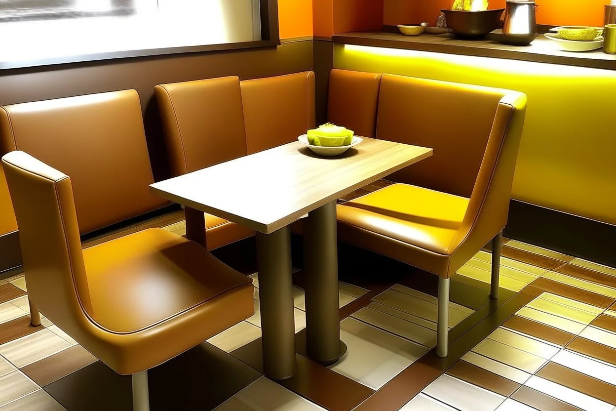 fast food restaurant and the colors for it is brown and 4 chair table