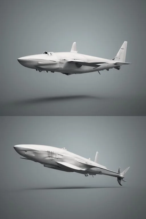 ideation aeroplane airmed inspired by shark with side view, quarter view and front view