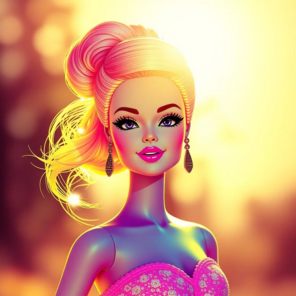 Barbie doll in rosograph style, in the sun