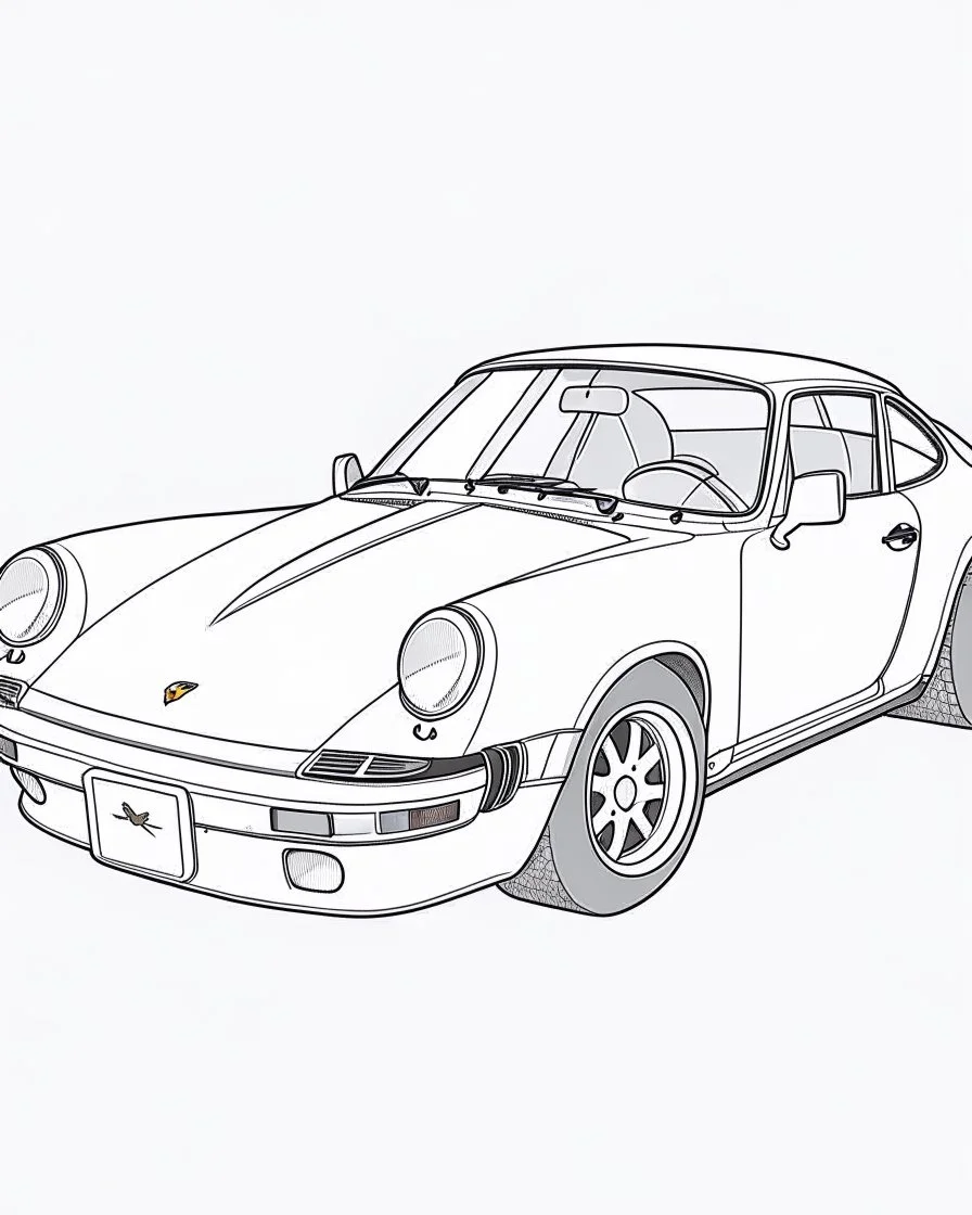 outline for a coloring page of a Porsche 911, white background, sketch style, only use outline, no shadows and clear and well defined