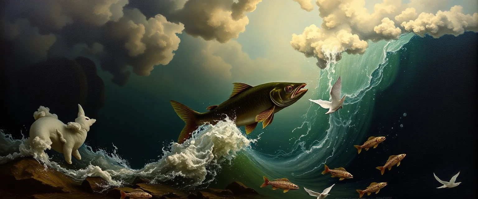 master oil painting by Rembrandt, And for seven years, it stayed half-open wide, spitting out weather from the other side. Fish fell upward. Time walked slow. And nobody learned which way home would go. That is what happens when wild magic is almost controlled.