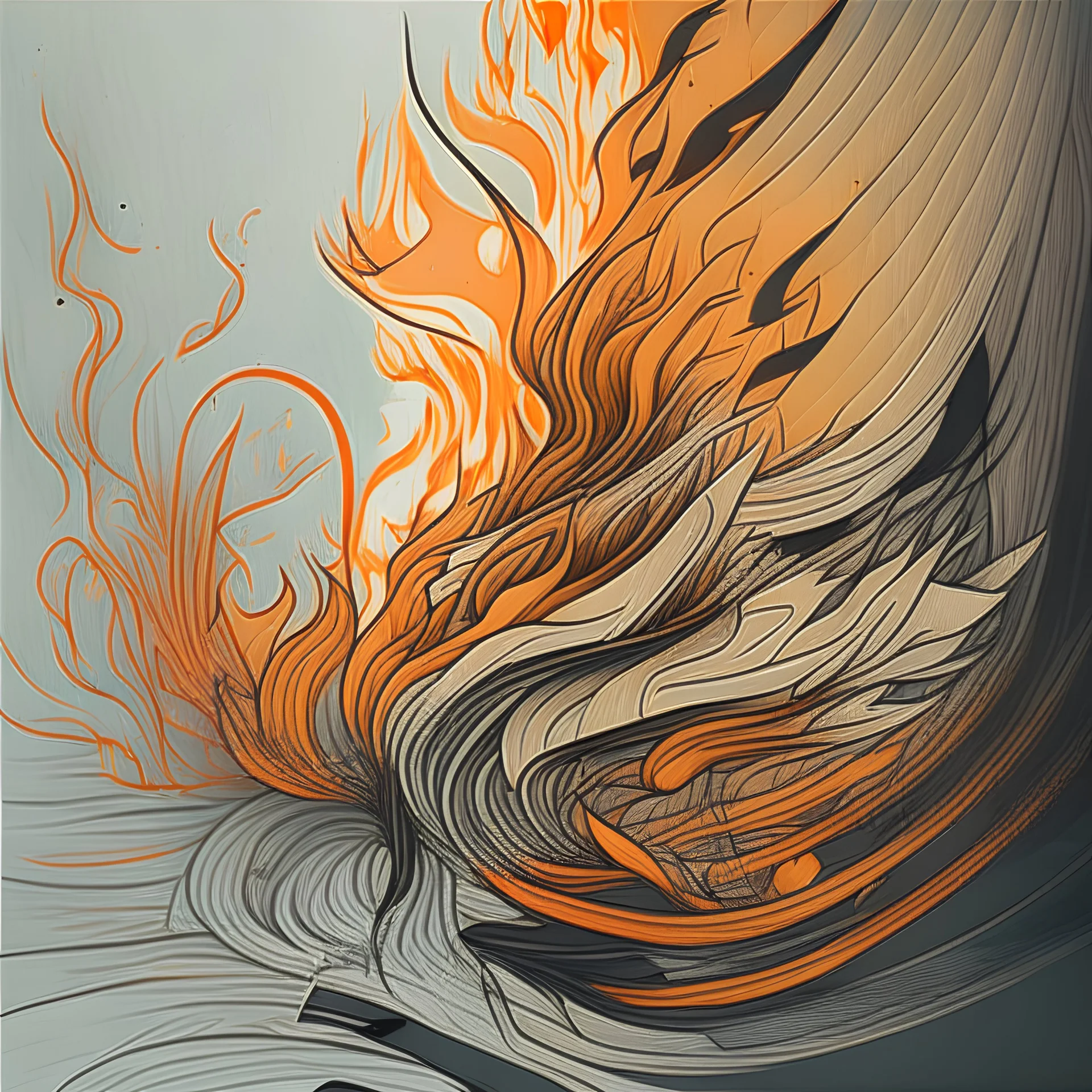 Abstract art, line art, sketch, representative, fire-like, but also wave like, growth