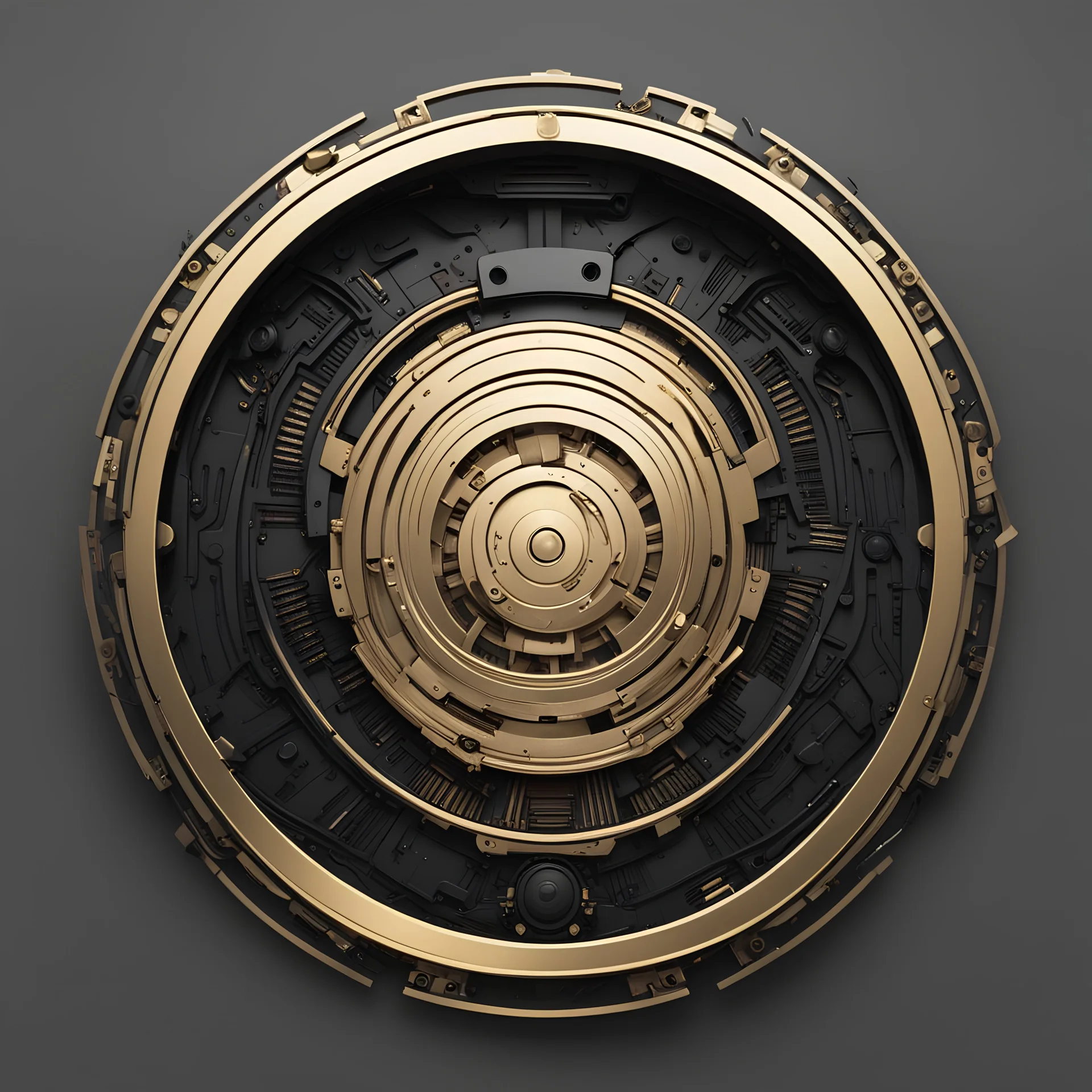 create me a thin round laurel golden rim. but mechanical cyberpunk laurels. background should be #000000 full black. no face should be visible. its just the rim. the middle should be empty.