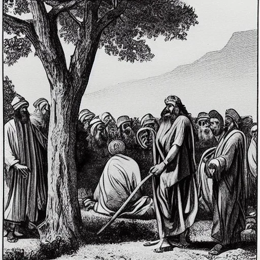 The Lord appeared to Abraham near the great trees of Mamre while he was sitting at the entrance to his tent in the heat of the day. 2 Abraham looked up and saw three men standing nearby. When he saw them, he hurried from the entrance of his tent to meet them and bowed low to the ground.