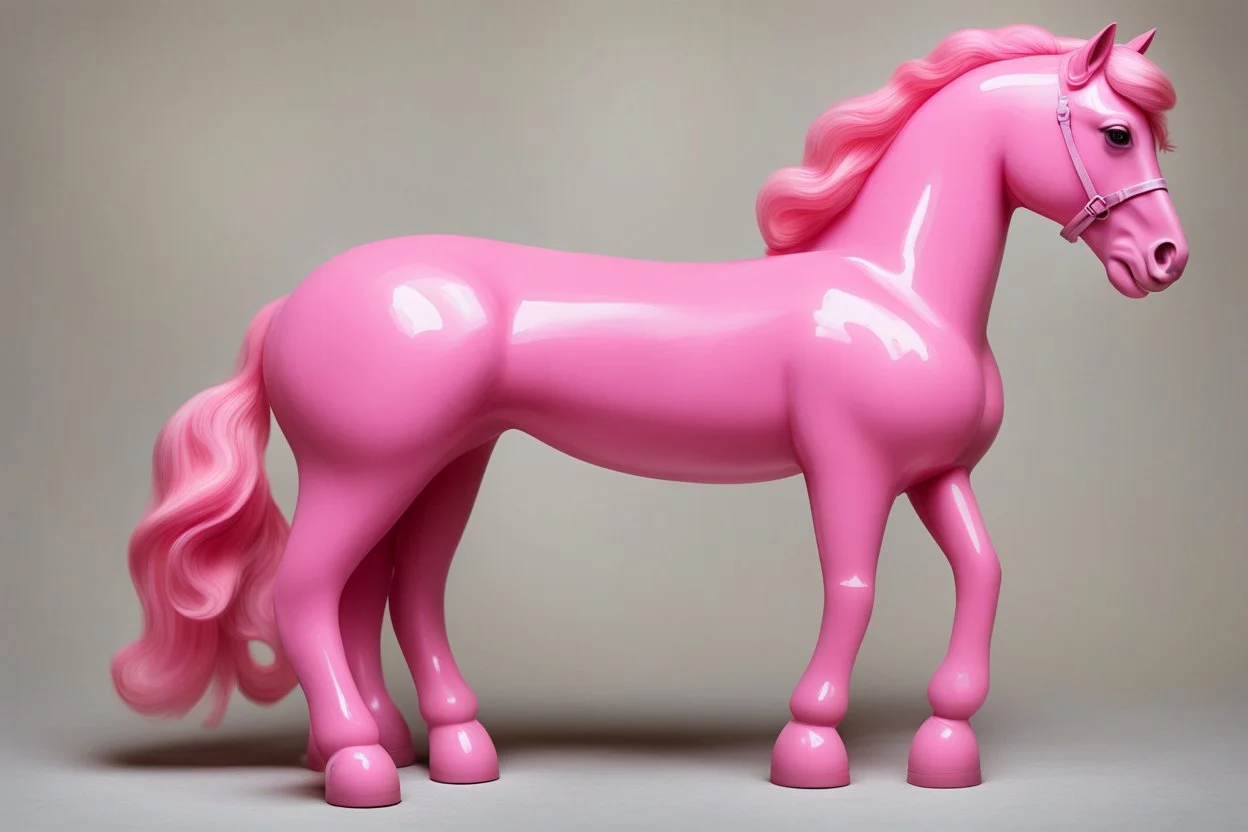 Big pink plastic toy horse.19th painting