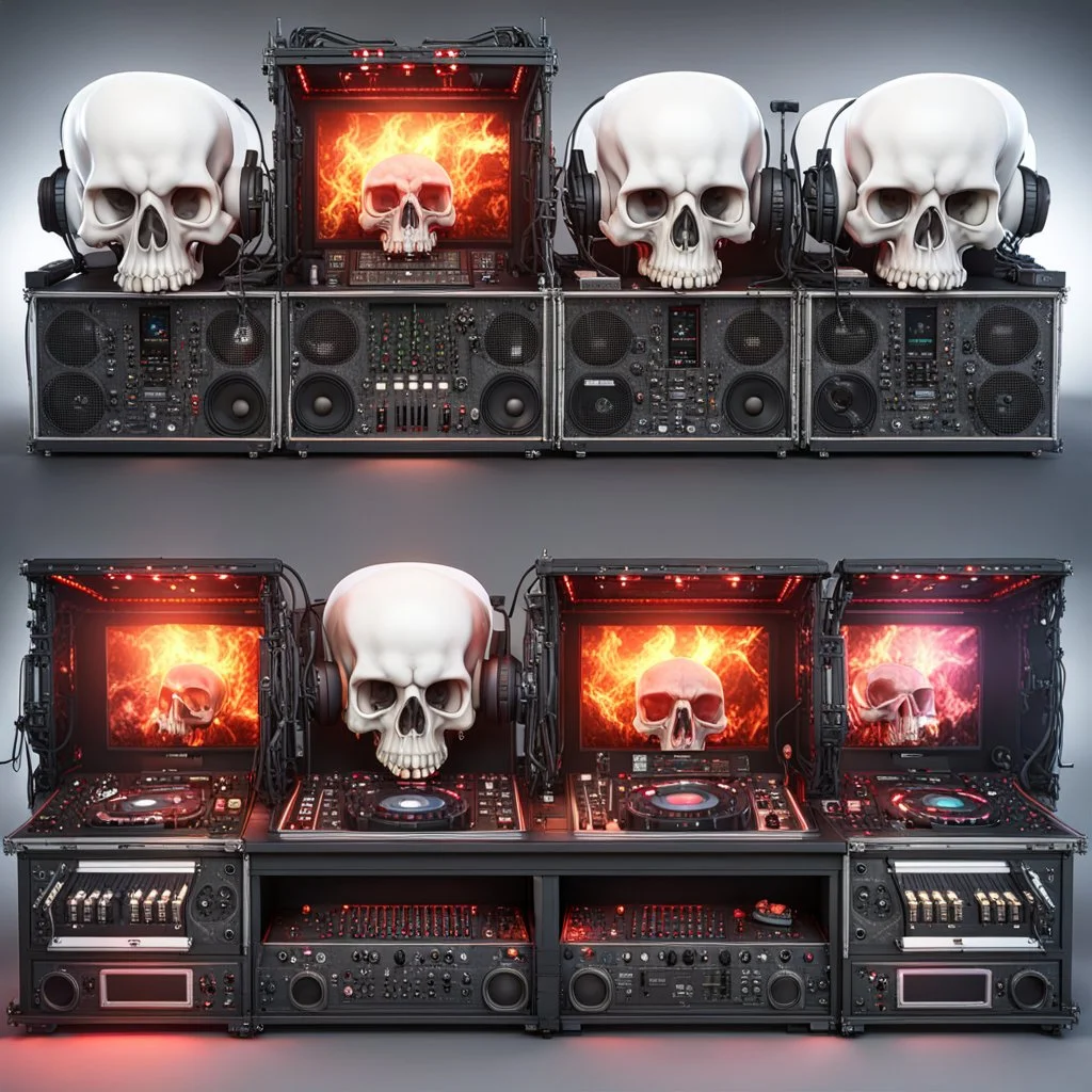 DJ of the damnded, insanely detailed DJ booth in hell, MID set, speakers and equipment made of bone, anatomically correct, add more skulls in th audience, photorealism, vray, 8k 3d https://stablecog.com/generate?o=a67b60e0-edd2-418d-9744-d1d585055d7fv https://stablecog.com/generate?o=93026b00-ac6b-436a-bc57-6aa04073d4a9