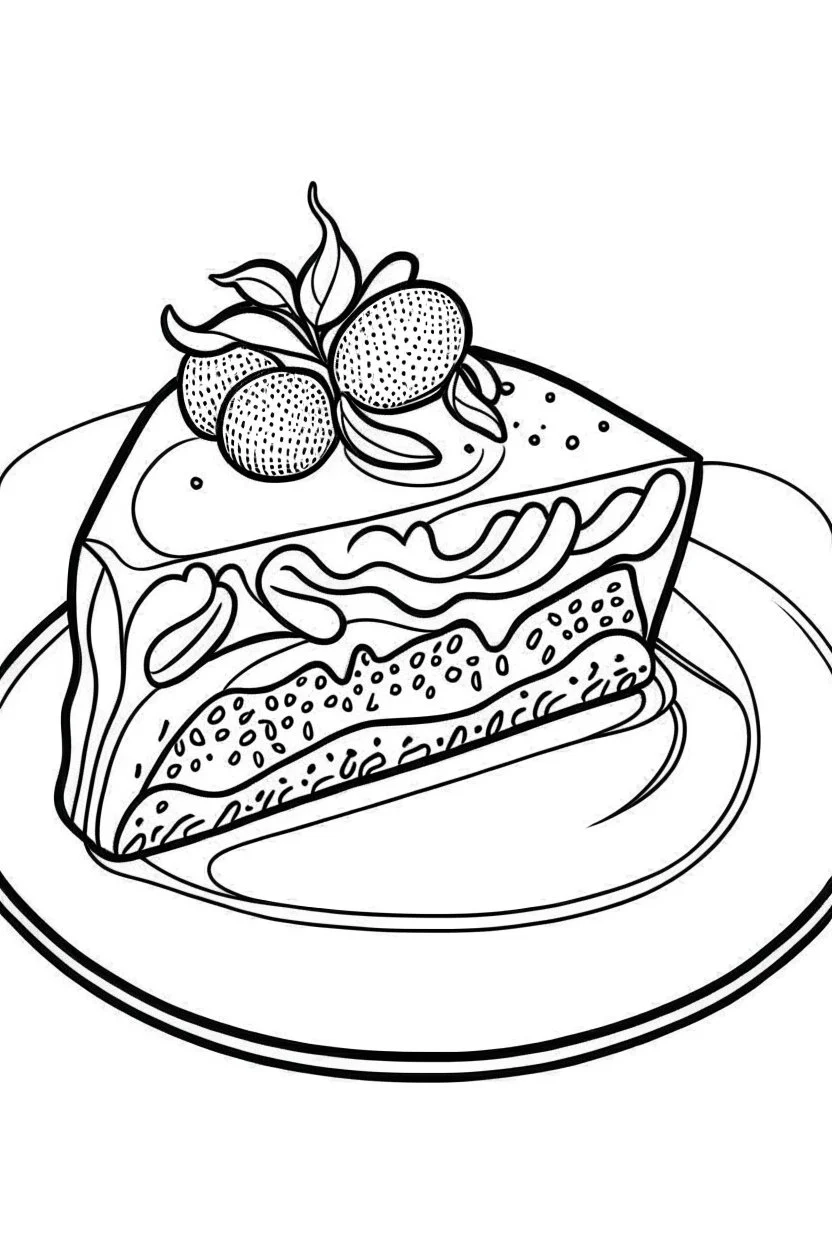 DRAW TO COLORING OF CHEESECAKE, CARTOON STYLE, LOW DETAILS, THICK LINES, NO SHADING, NO COLOR