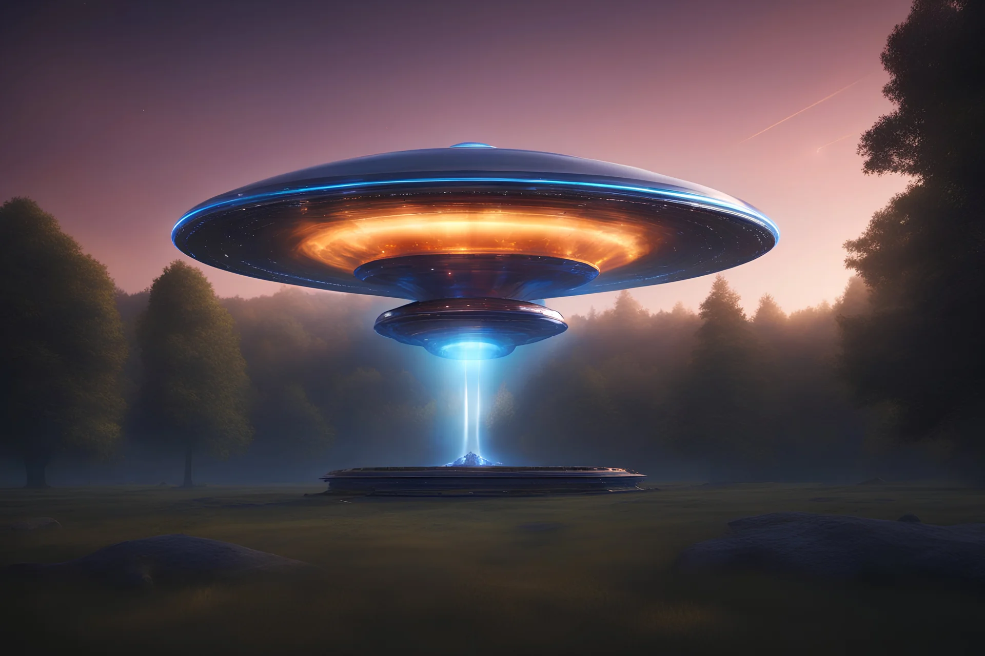 transparent blue flying saucer traveling in the galaxy, cristal with lights, starry sky, beautiful extraterrestrial being, finely tuned detail, ultra high definition, 8 k, unreal engine 5, ultra sharp focus