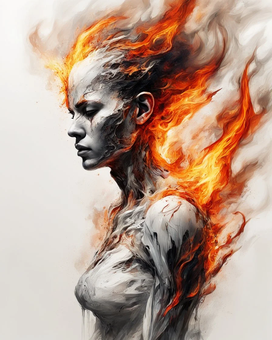 art, abstract, human, burning edges, (intense and emotional visual experience:1.5), (captivating and fiery ambiance:1.3), (dramatic and captivating essence:1.2), (fiery details:1.3), white background