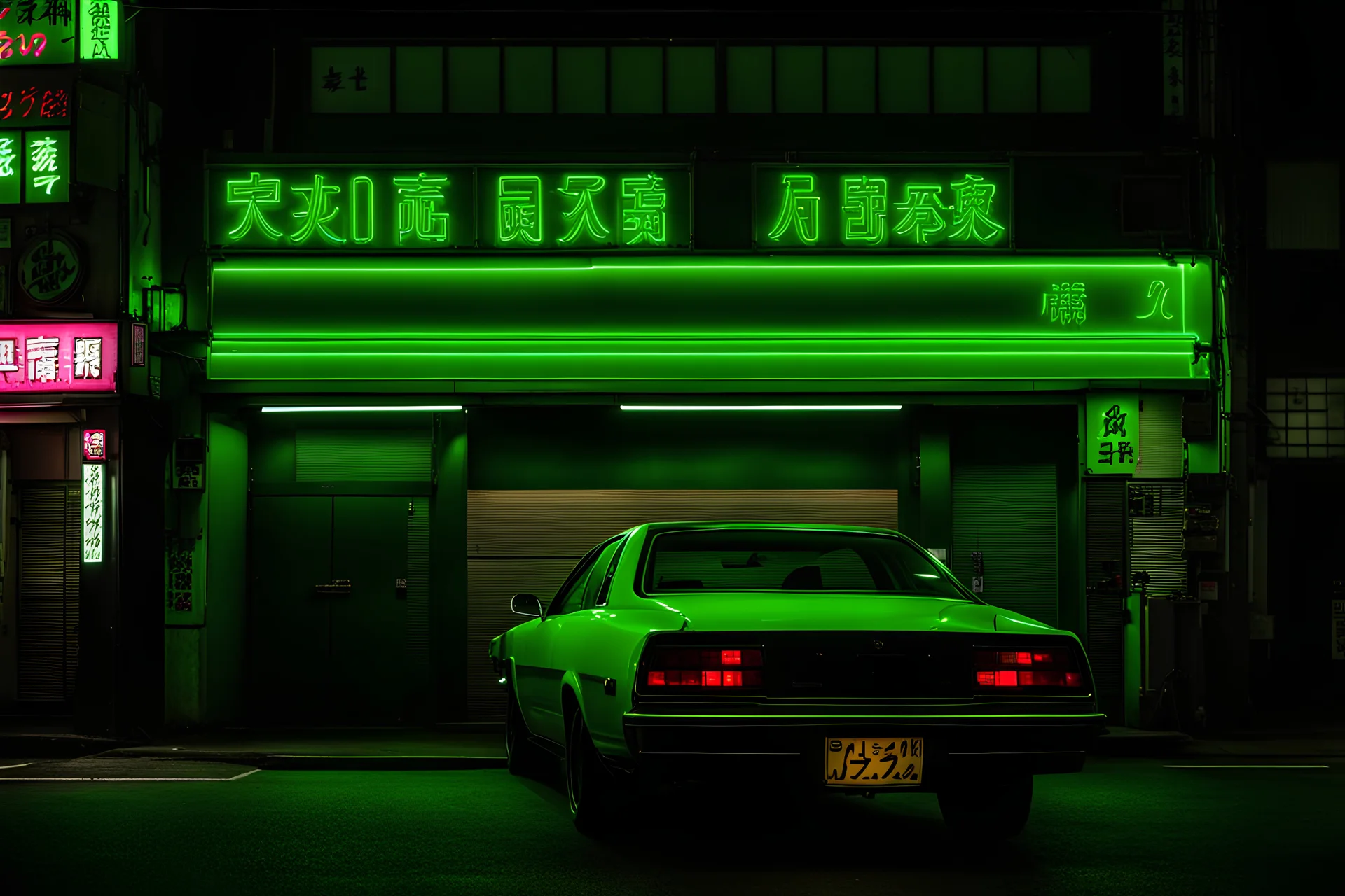 A black and green neon tokyo