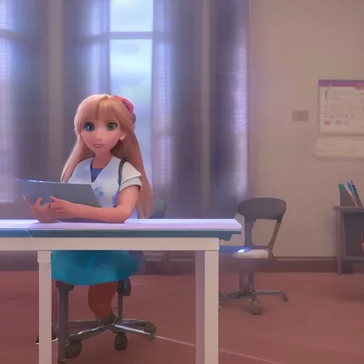 Anime girl studying in the classroom, unreal engine 5 --ar 2:1