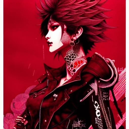 beautiful punk girl, hyper detailed, intricately detailed, illustration by <kilian eng> <Yoji Shinkawa>, darkred tones,