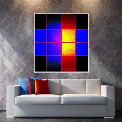 Hyper realistic piet mondrian stained glass window with lead, 4k, sunny day outside, reedglass, ambient glow