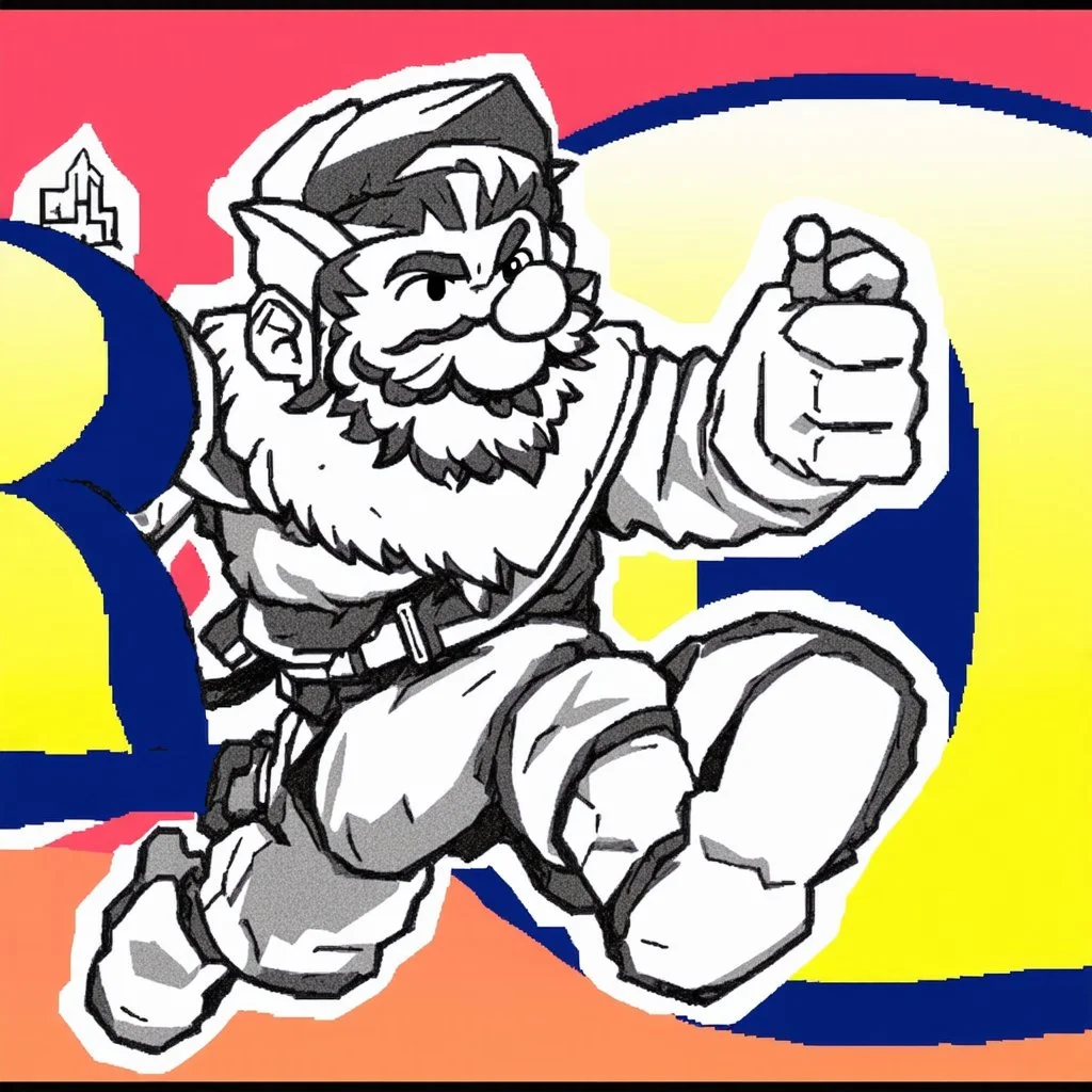Male Fantasy RPG character, chaabi kawaii Mario proportions, lord of the rings inspiration, Vandyke beard, with a long ribbon held out in front as he runs from behind a large rock at an angle, isometric game