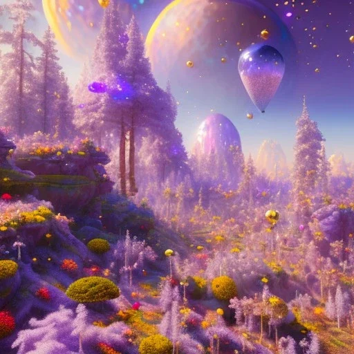 blue gold and violet landscape with multicolored crystals falling from the sky, full of details, smooth, bright sunshine，soft light atmosphere, light effect，vaporwave colorful, concept art, smooth, extremely sharp detail, finely tuned detail, ultra high definition, 8 k, unreal engine 5, ultra sharp focus