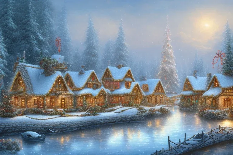 Christmas town river mountain