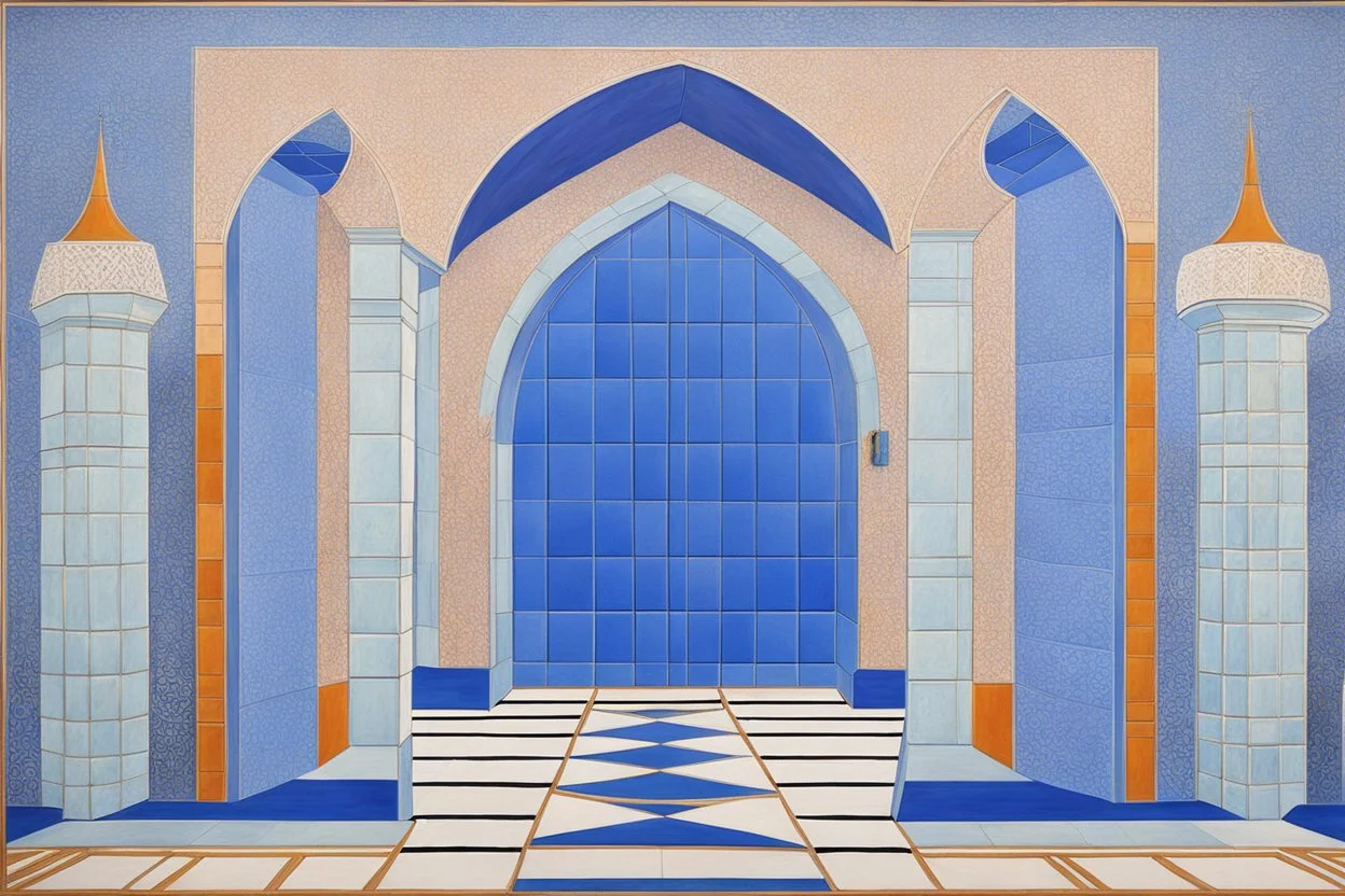 a gothic_arab gate in a blue-tiled wall in futurism stye by artist "Gino Severini",by artist "Marianne von Werefkin"