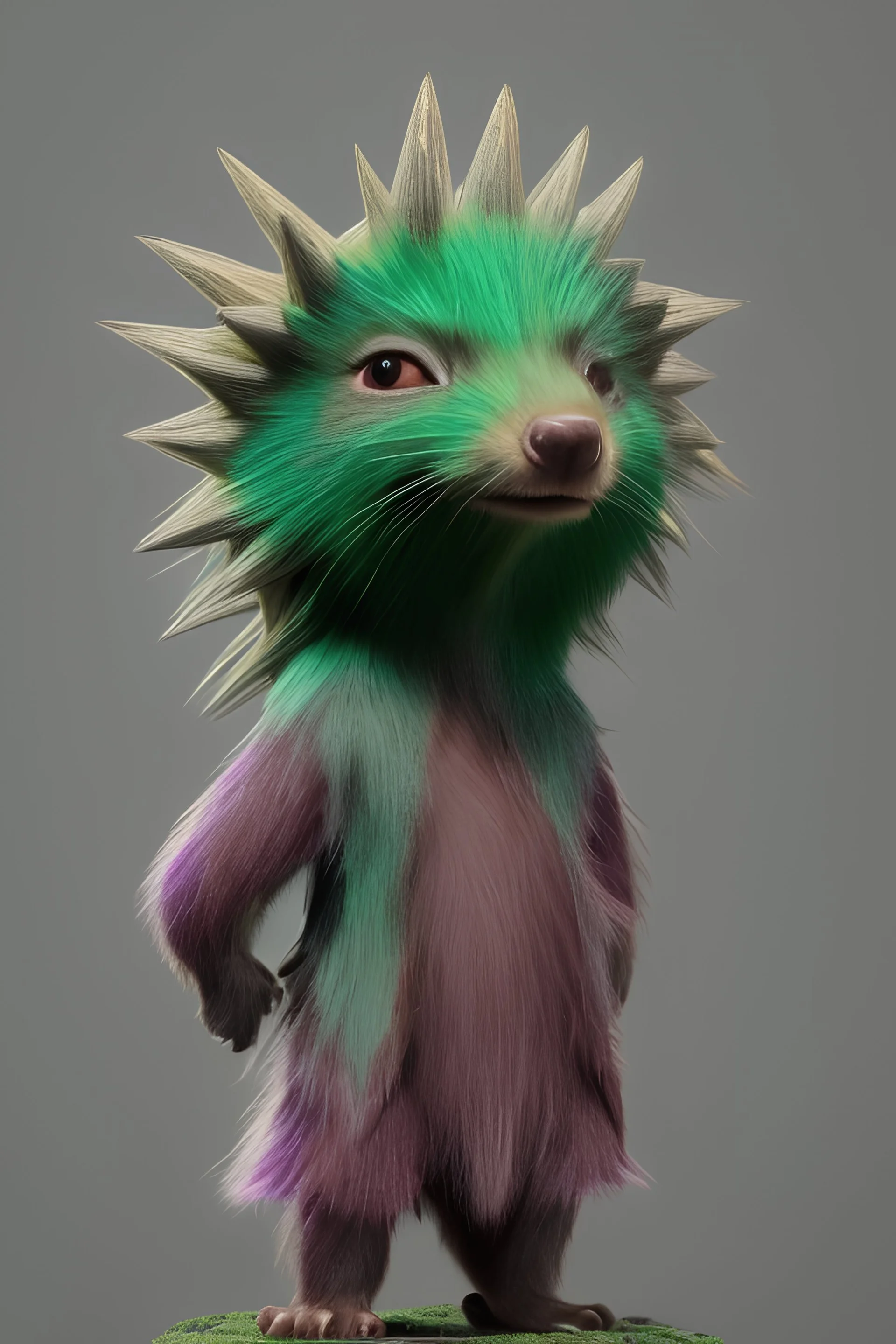 green Porcupine with purple crystals on his back