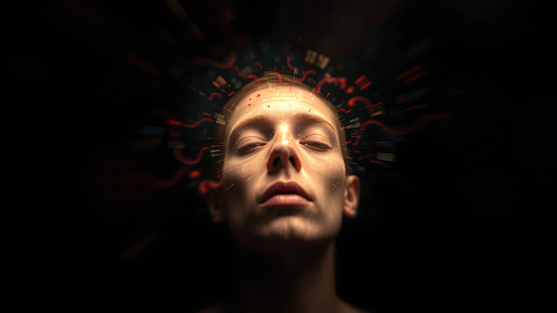 looking into the head, abstract surrealism, conceptual art, dark, adamski effect, Motion Blur