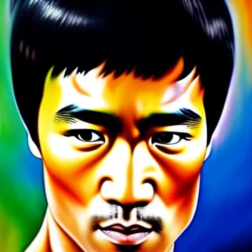 Ultra detailed fullbody Portrait in oil on canvas of Bruce Lee,extremely detailed digital painting,ultrarealistic skin,intense stare, extremely detailed face, crystal clear eyes, mystical colors ,perfectly centered image, perfect composition, rim light, beautiful lighting,masterpiece ,8k, stunning scene, raytracing, anatomically correct, in the style of Simon Bisley and Ohrai Noriyoshi and robert e howard and Steve Jung and frank frazetta.