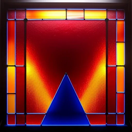 Hyper realistic piet mondrian stained glass window with lead, 4k, sunny day outside, reedglass, ambient glow