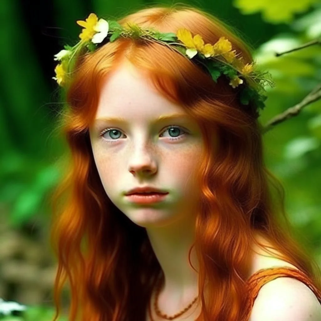 pretty girl, aged 14, ginger, conventionally attractive, dreamy, faun, satyr