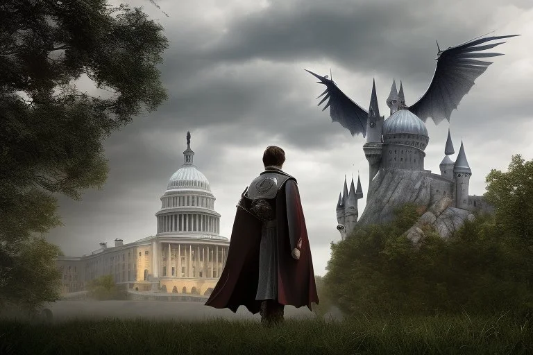 realistic young Harry Potter movie characters in front of white house