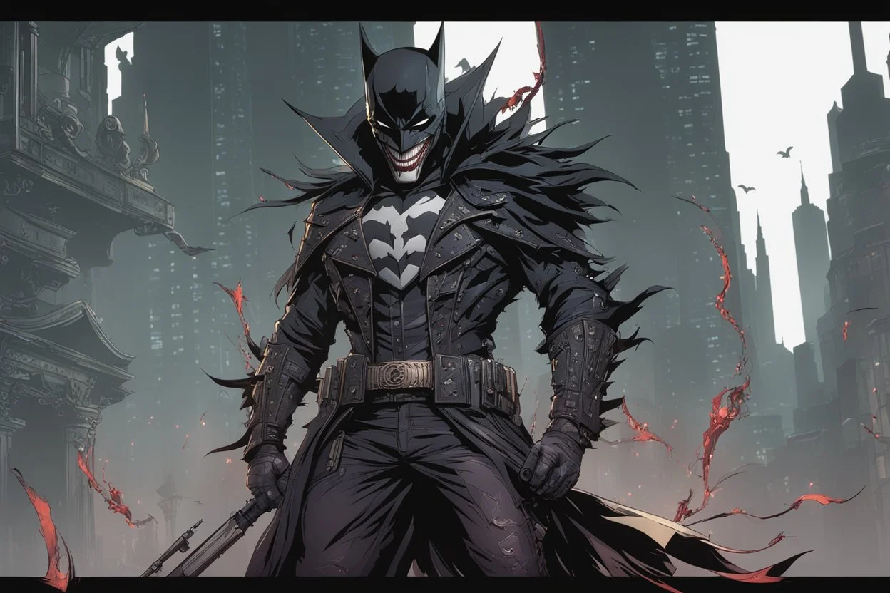 The batman who laughs in 8k solo leveling shadow artstyle, joker smile, darkness them, full body, apocalypse, cover eyes, intricate details, highly detailed, high details, detailed portrait, masterpiece,ultra detailed, ultra quality