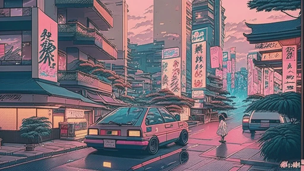 soothing 80s Japanese city ,