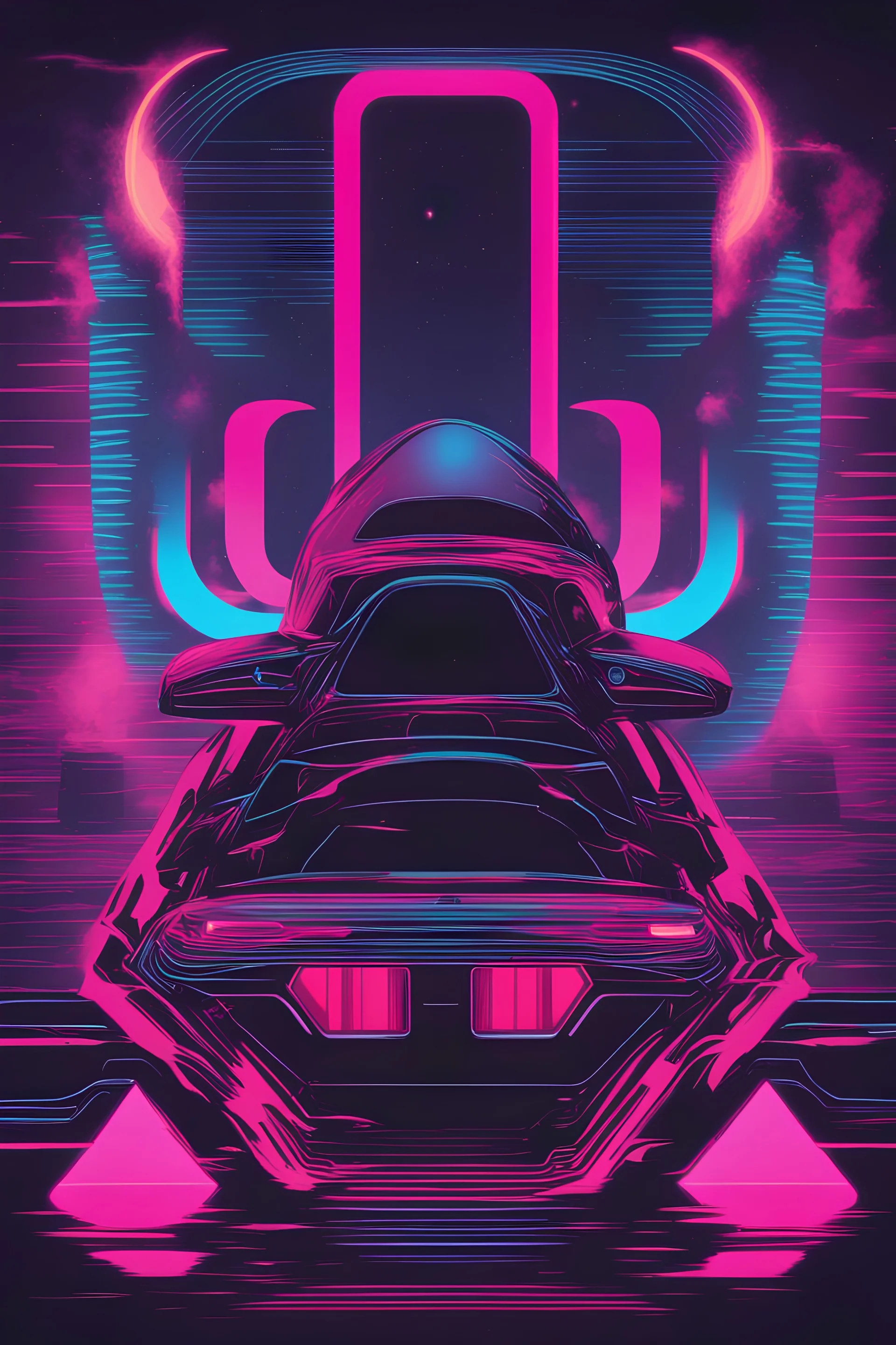 Birthday greeting card in style like synthwave albums covers