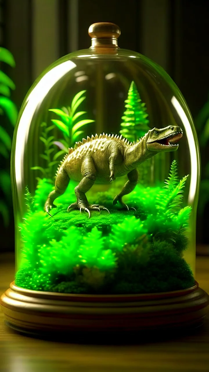 Dinosaur in terrario, realistic photograph , 3d render, octane render,