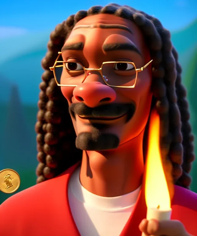 Snoop Dogg, cigar with dollars burning, jungle background, hyper realistic