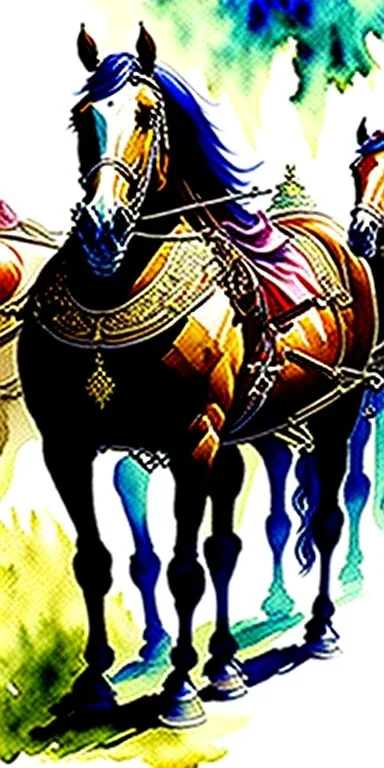 landauer carriage with two horses in Vienna. Watercolour