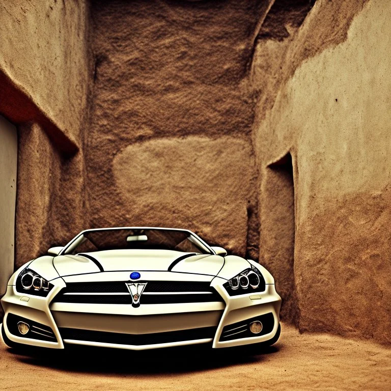 A Tesla's 'Model S Plaid' is parked, within 'Jemaa el-Fnaa', in Marrakesh. CINEMATIC. WIDE ANGLE LENS.