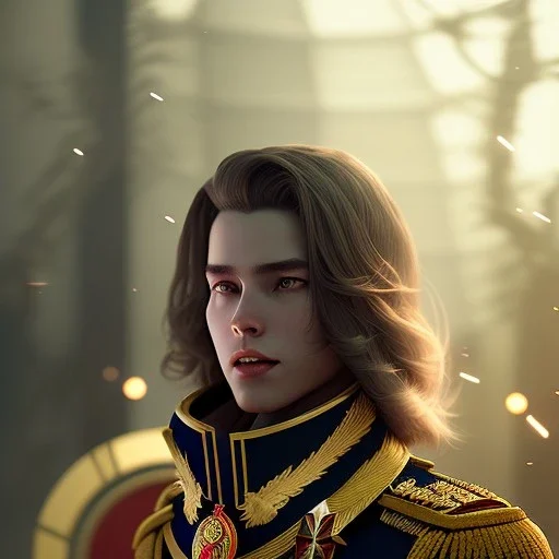 high ranking officer, long hair, bold lips, cinematic lighting, octane render, ambiance, professional photo