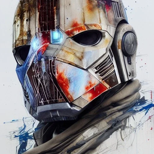 photorealistic luke skywalker helmet with weathered painting , illustration on coarse canvas by <agnes cecile> and <Yoji Shinkawa>, ornate and intricate details , soft smooth lighting, hyperdetailed concept art,