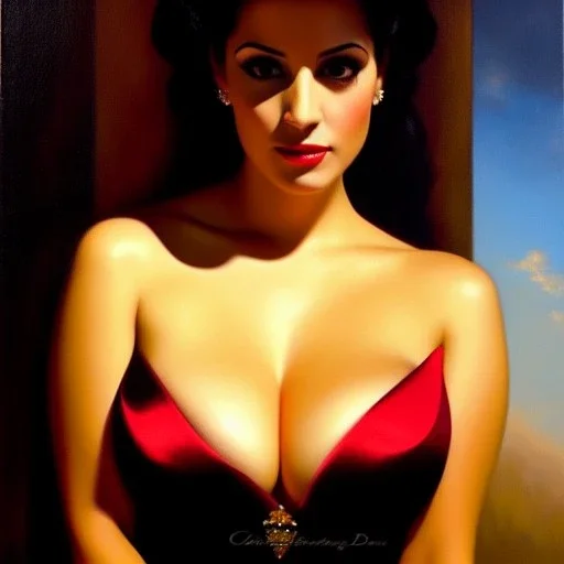 portrait of beautiful busty Clara de Noche painting by Brom , oil on canvas, cinematic composition, extreme detail,fit full head inside picture