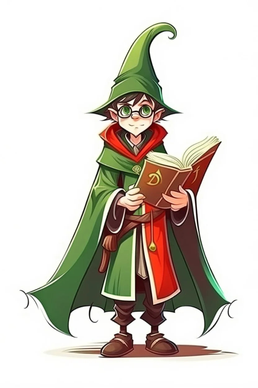 young elf student wizard with a D on his robes