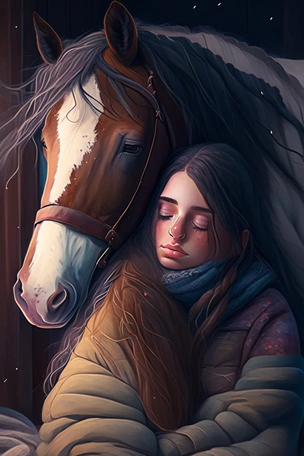 cozy vibes art girl with horse