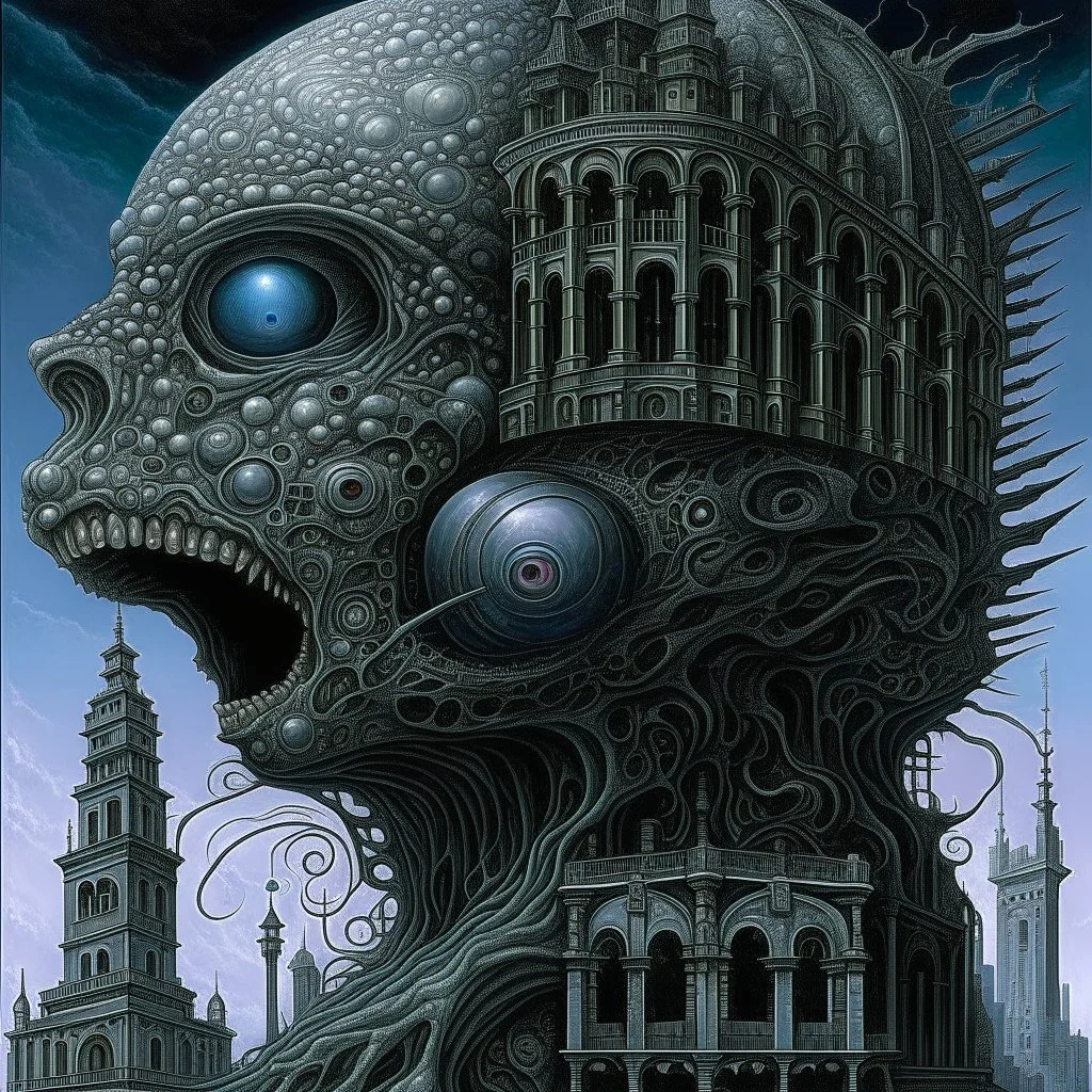 black mouth veiled in hungry architecture; neo surrealism; by Tomasz Setowski.