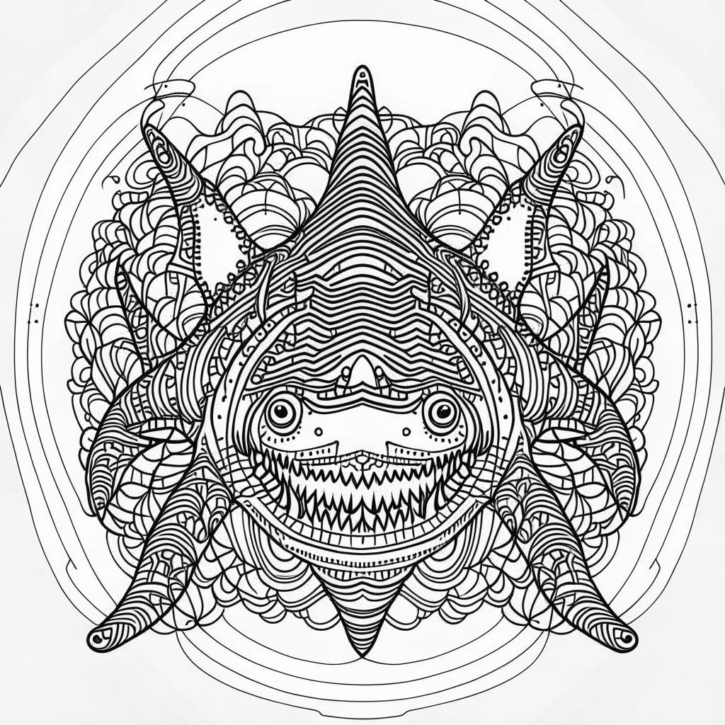 shark, front view, mandala, minimal lines, cartoon, white back ground color, real style, realistic, minimalistic, minimal black line art, line art, crisp line art, unique coloring sheet, outlined, outline, crisp, crisp line edges, illustration, thin lines, crisp clear lines, line art, clean line art, unique, 8k, amazing, masterpiece, no colors, no dark color, no black color, avoid thick black, minimalistic line edges, pure white back ground, image character full fit to page,