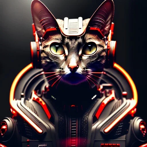 cat cyberpunk, intricate detailed, darkred tones,