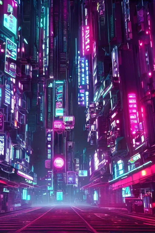 A magnificent dark neon futuristic cyberpunk city bustling street at night made in cinema4d, masterpiece