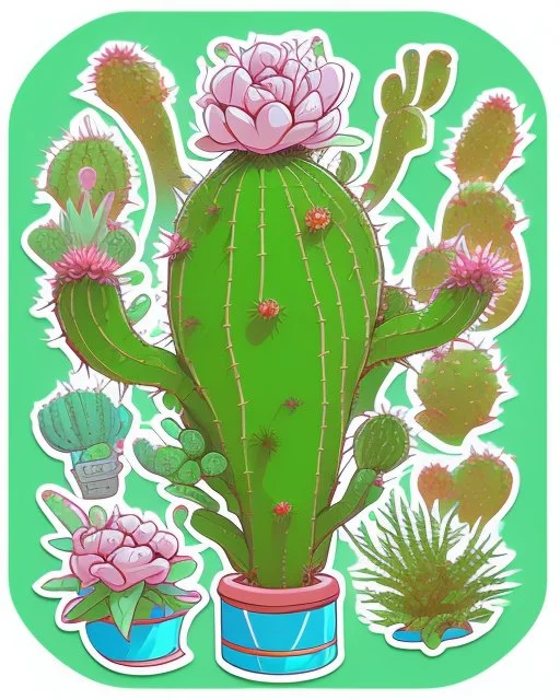 cute cartoon anime cactus sticker, anime style, white background color