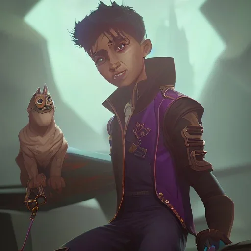 Portrait of a warlock kid with his pet gargoyle by Nick Harris