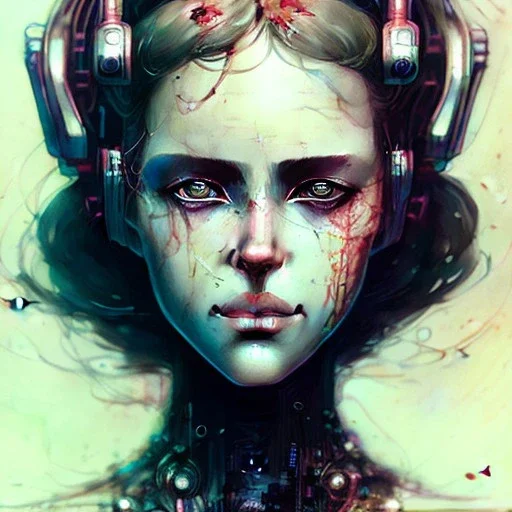 Singer Danish MØ face, Style cyberpunk, watercolor illustration by <agnes cecile> <John Kenn Mortensen> <Yoji Shinkawa>,