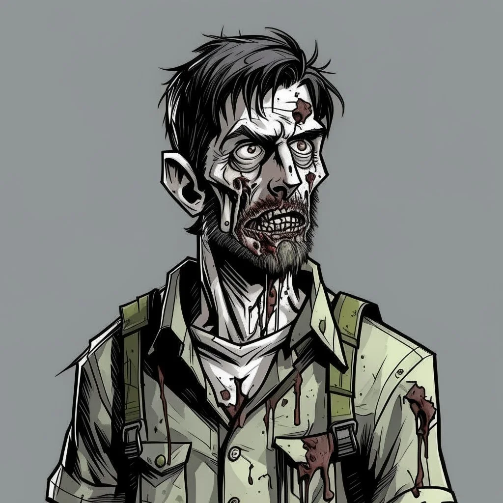 zombie, dead, portrait,,comic book, post-apocalypse, gray background,