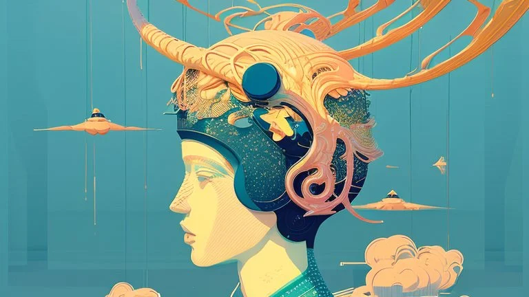 Surrealist Picture Entitled "Abiding In Peace", Hyper-Detailed, Constructivist, Neo-Pop Art, Victo Ngai