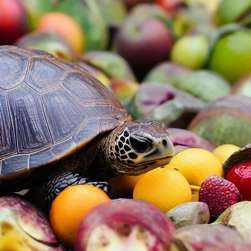 turtle and a bunch of fruit