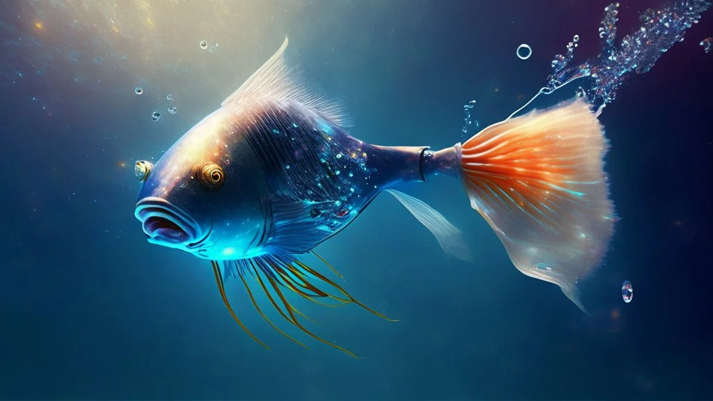 an electronic fish that flies out of the universe